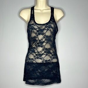 ZENANA OUTFITTERS DARK BLUE SHEER LACE RACERBACK TANK TOP new Large